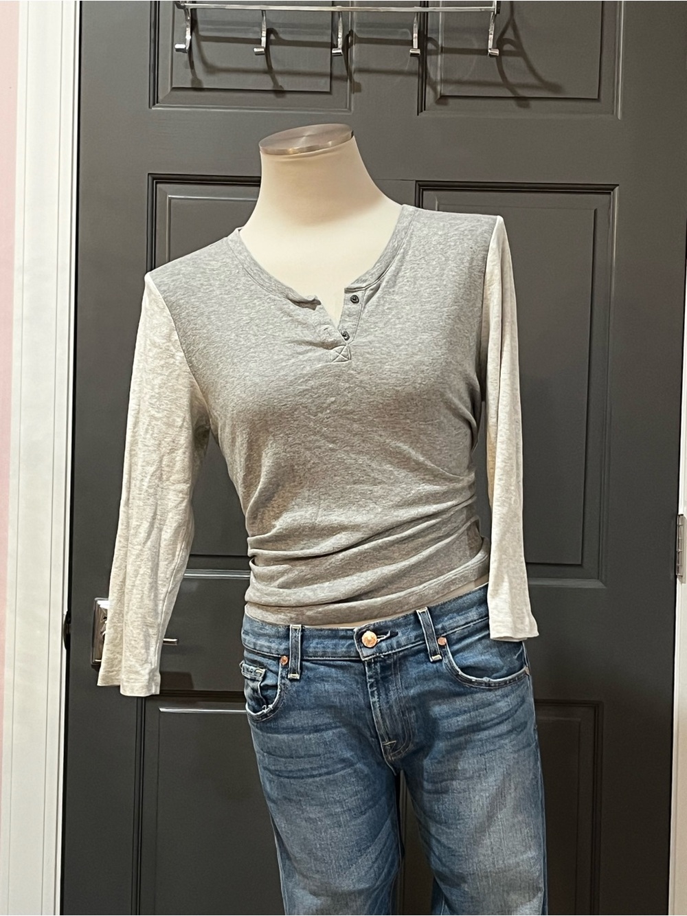 GAP Henley Long Sleeve Top Two-Tone Gray